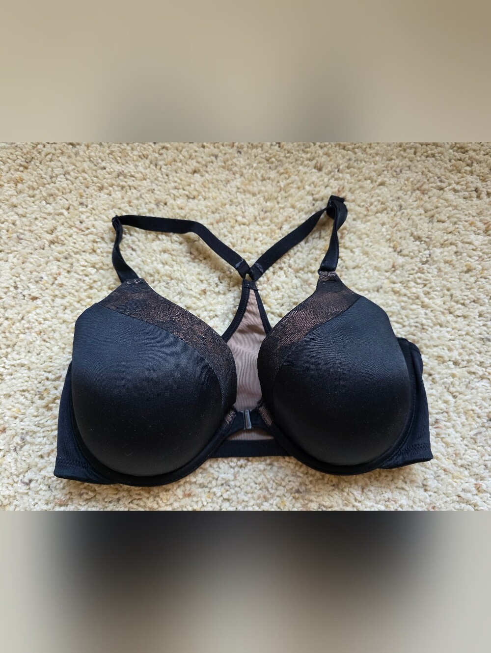 Warner's Black Front Close Racerback Bra, 34C